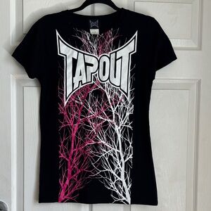 Tapout Y2K Black Pink White Graphic Short Sleeve Tee size XL 100% Cotton MMA